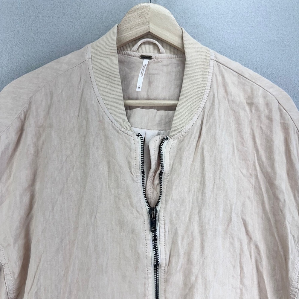 Free People Linen Bomber Jacket Womens M Blush Pink Full Zip Light‎ Weight - Picture 2 of 10